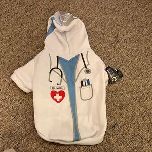 White Dog Hoodie with Doctor Design